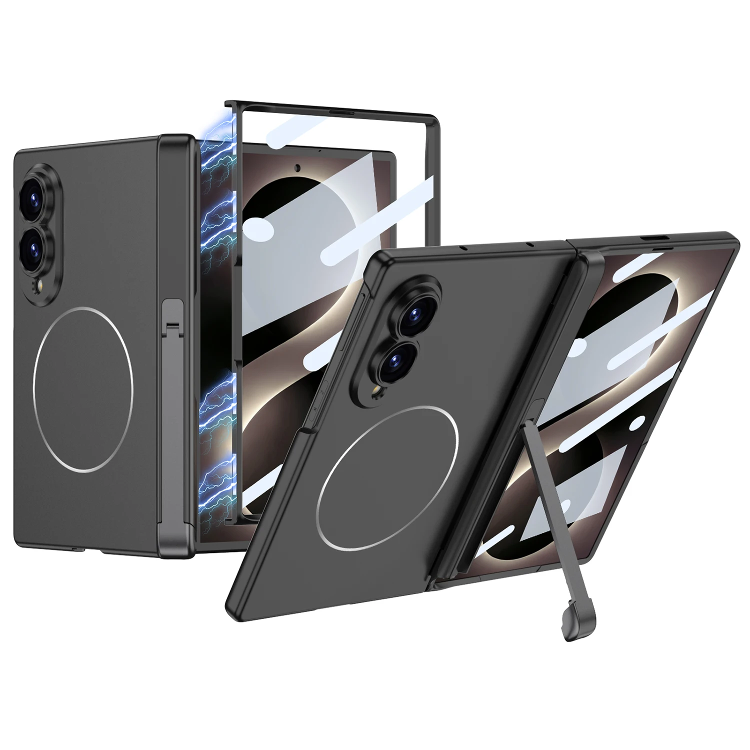 For Samsung Galaxy Z Fold 8 Wide Case Ultra-Thin Matte Magnetic Wireless Charging Folding Hinge Bracket With Tempered Film Cover