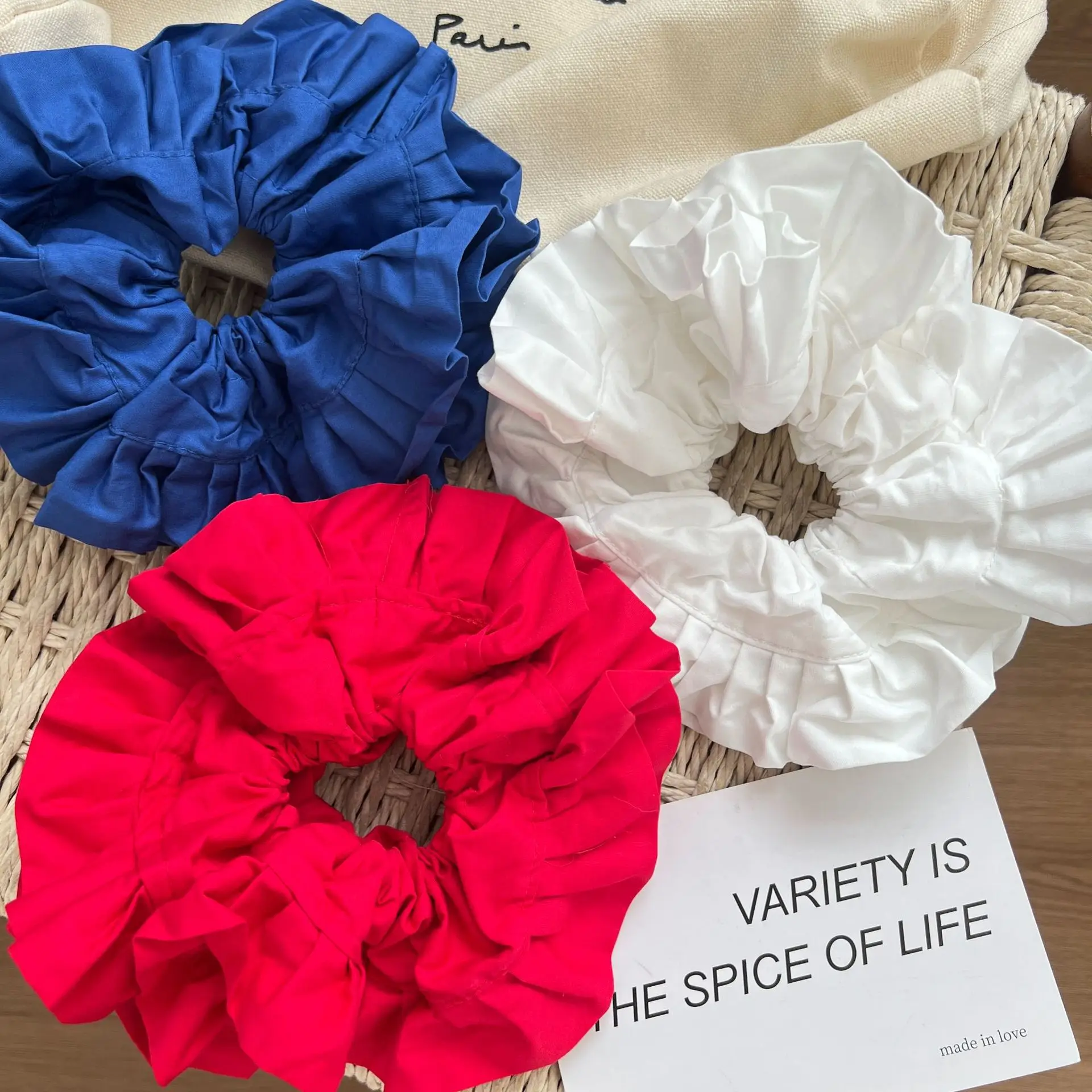 French Ruffle Double Satin Scrunchie Solid Color Elastic Hair Tie Women Ponytail Hair Band Simple Retro Fashion Hair Accessories