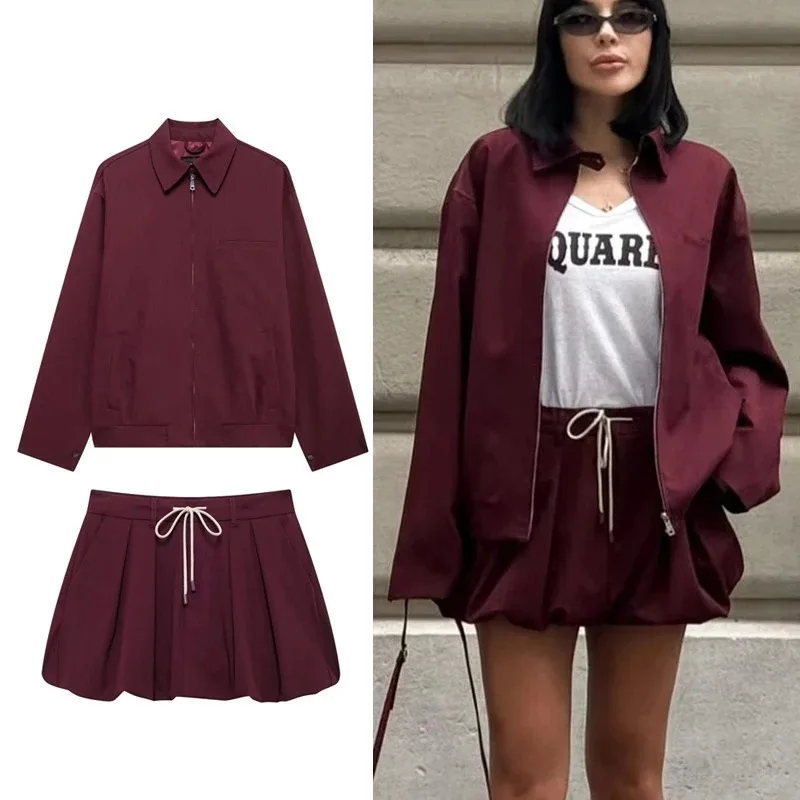 

Cross-border Women's Fashion Suit Spring and Autumn Jacket Jacket Burgundy Loose Foreign Trade Women's Coat