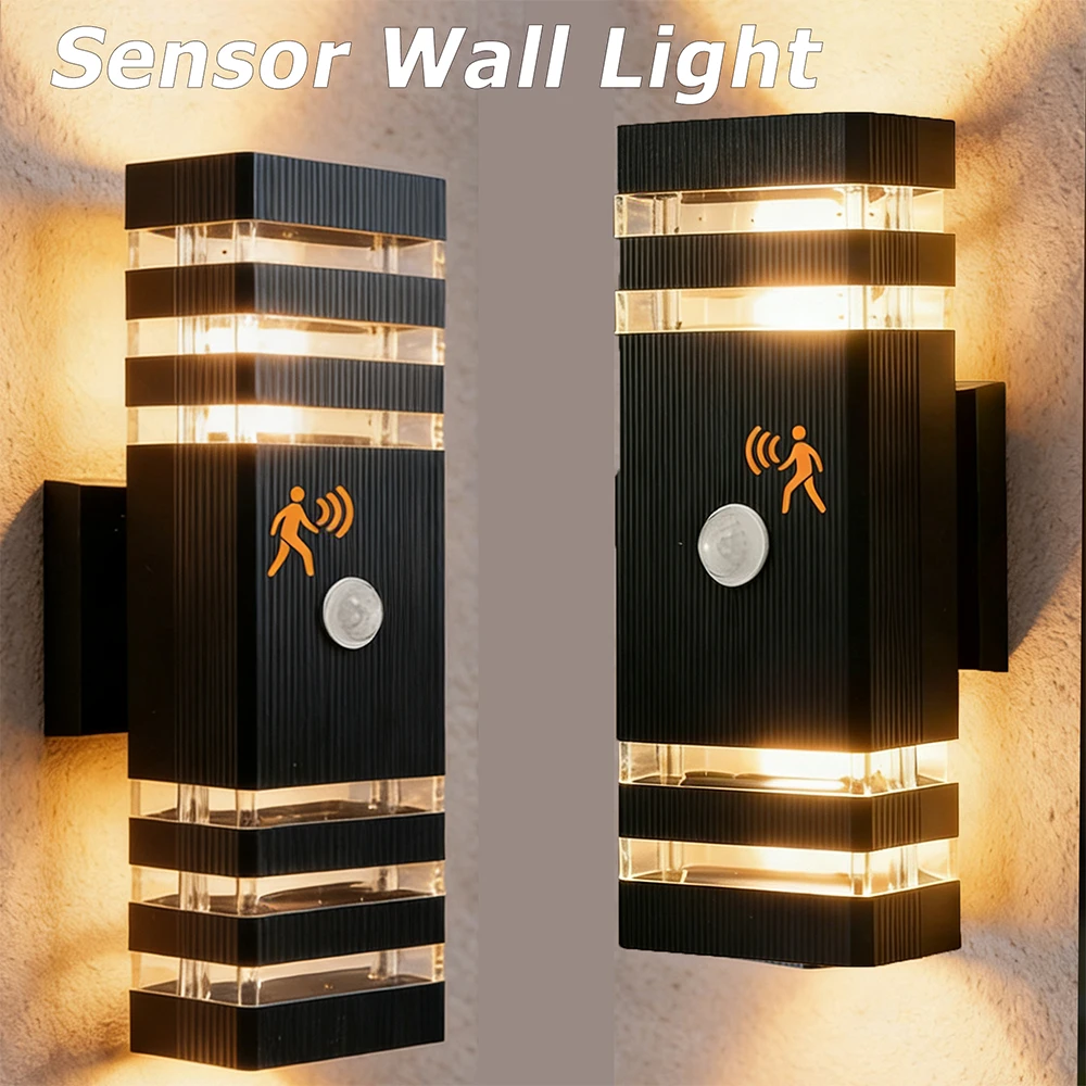 110 V 220 V Außenwandleuchten mit intelligentem Bewegungssensor, wasserdichte LED-Wandleuchten für Veranda-Lampen, Hinterhof, Garten, Garage, Dekor