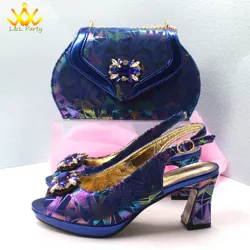 2024 Autumn New Arrivals Italian Design Shoes and Bag Set in Royal Blue Color High Quality Special Design for Wedding Dress