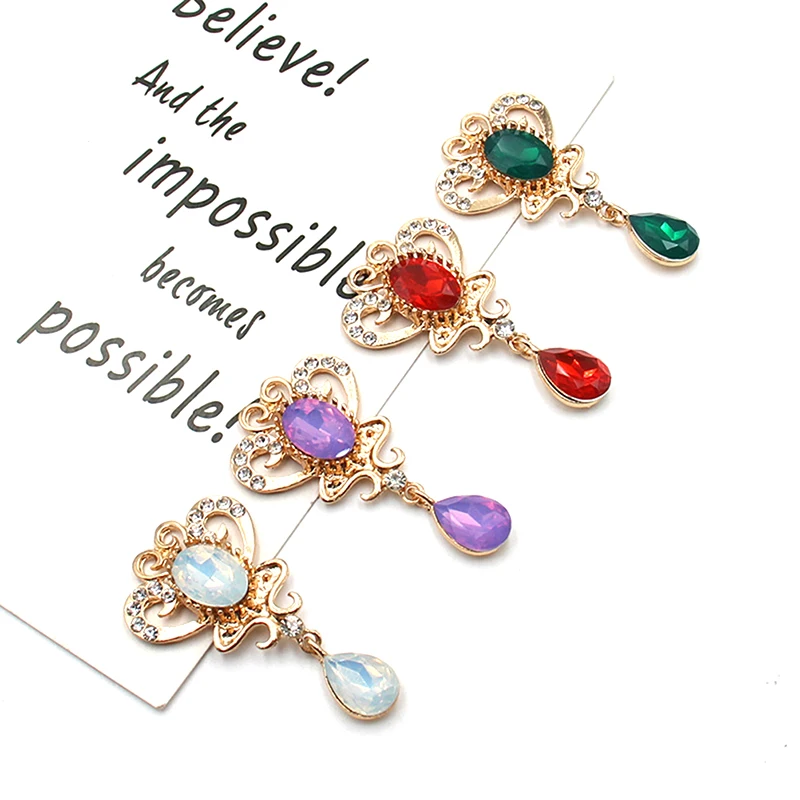 1Pcs Gold Crown Drop Shaped Acrylic Pendant DIY Costume Decorative Wine Glass Lady Brooch Gift Box Rhinestone Accessories