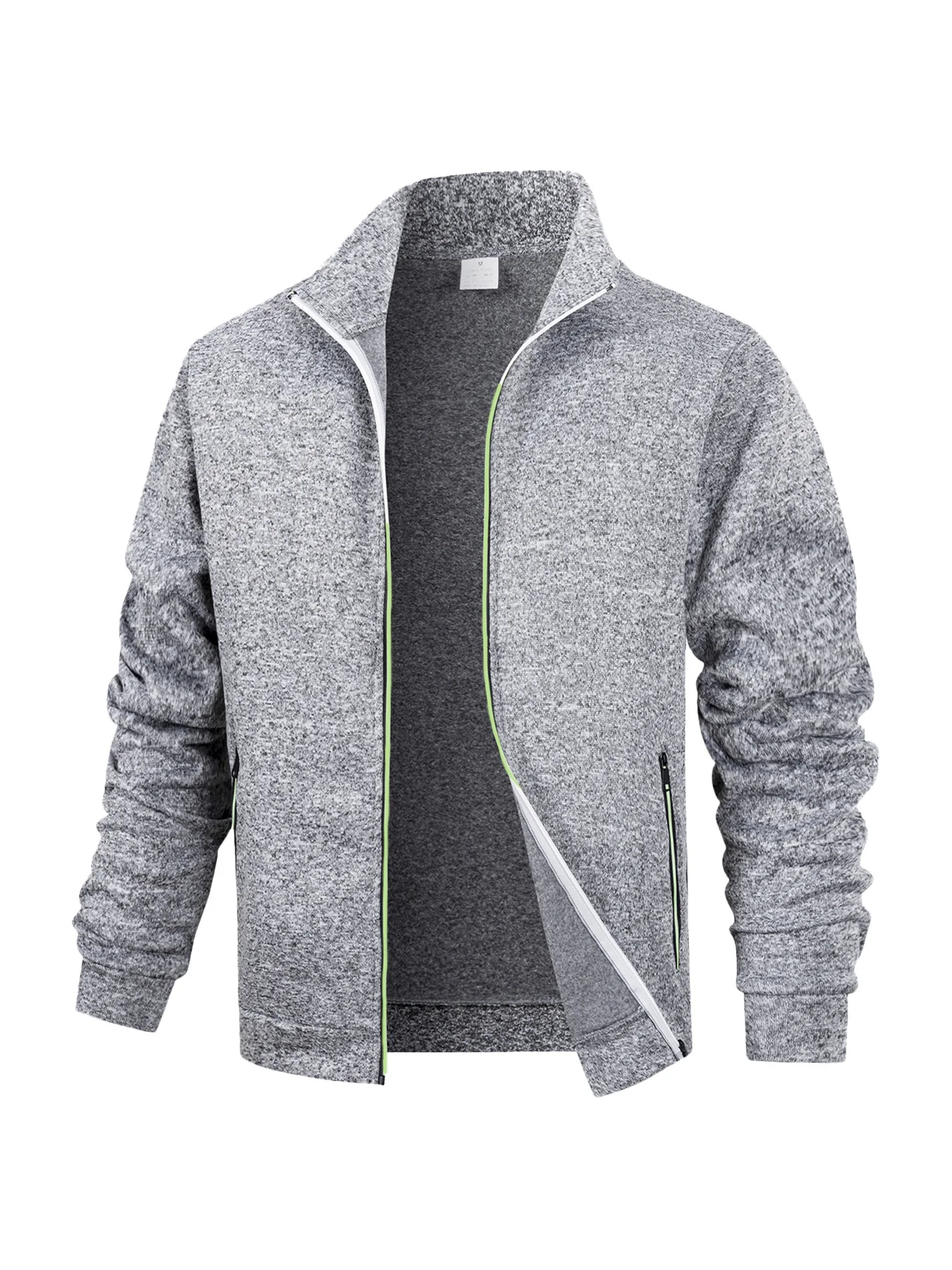 Men Warm Lined Full Zip Hoodie Jacket Drawstring Hood Casual Outer Coat Convenient Front Pockets Winter Daily Outerwear