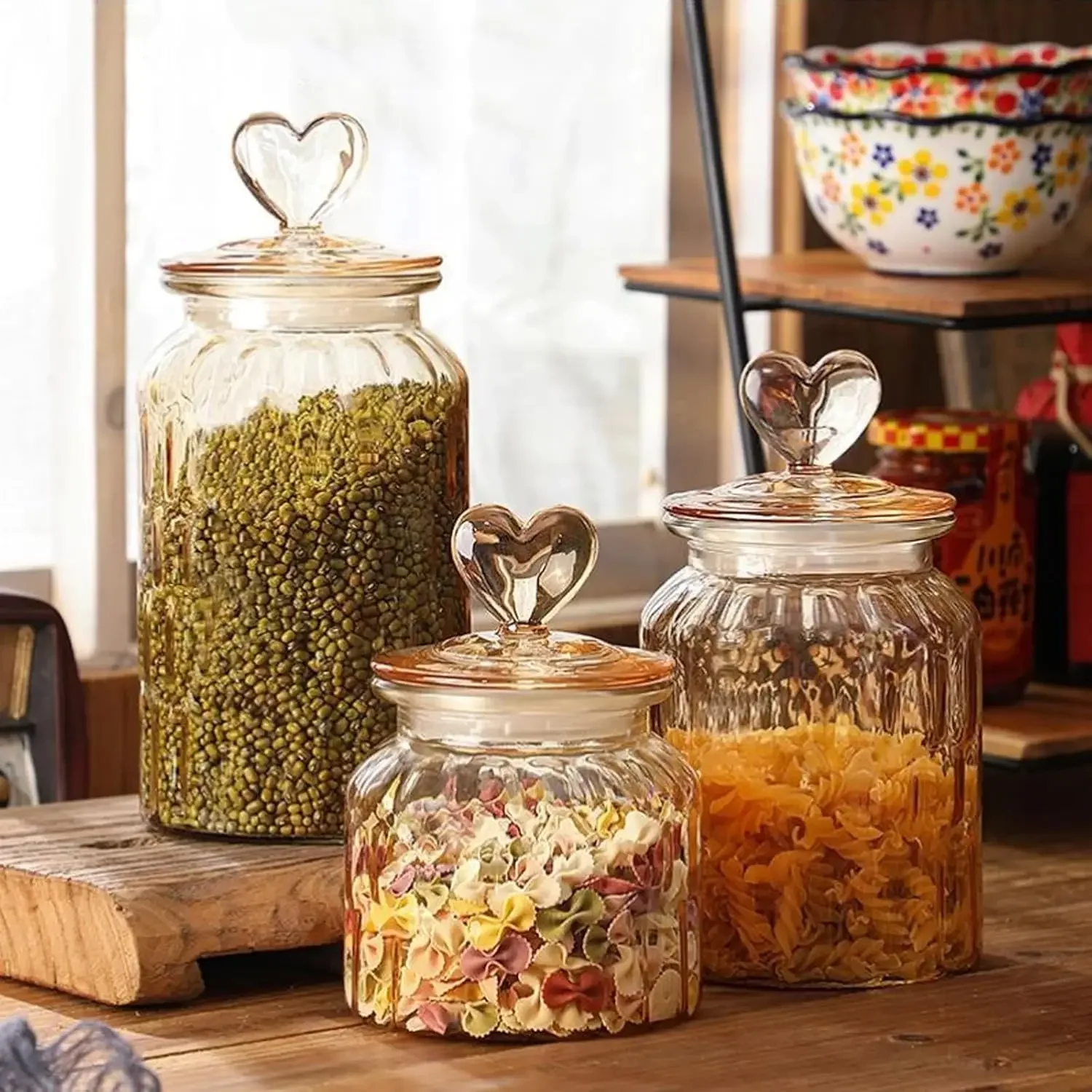 

Kitchen Glass Food Containers with - 23oz Transparent Glass Canister Set with Airtight for Candy Nuts Oats Flour Cereals Food