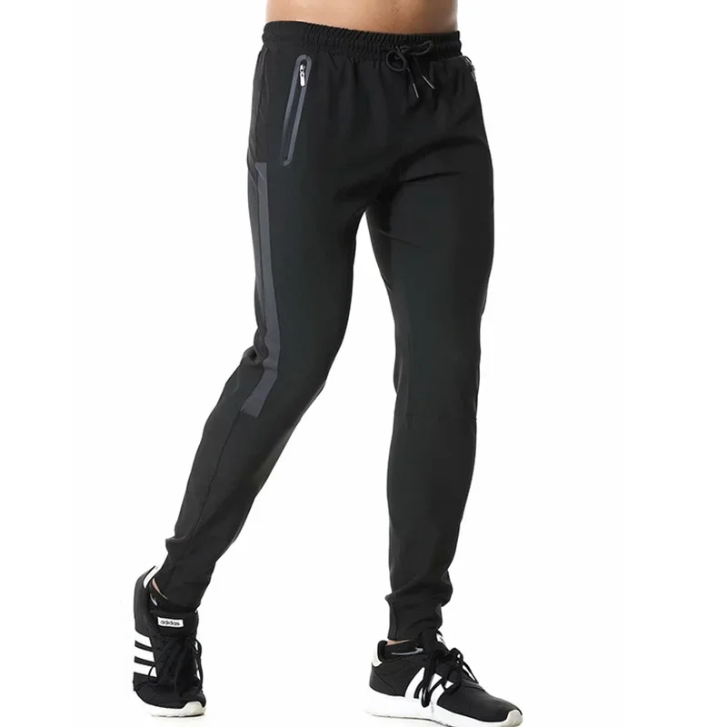Jogging Pants For Men Breathable Sport Sweatpants With Zip Pocket Gym Training Workout Athletic Soccer Running Trousers Black