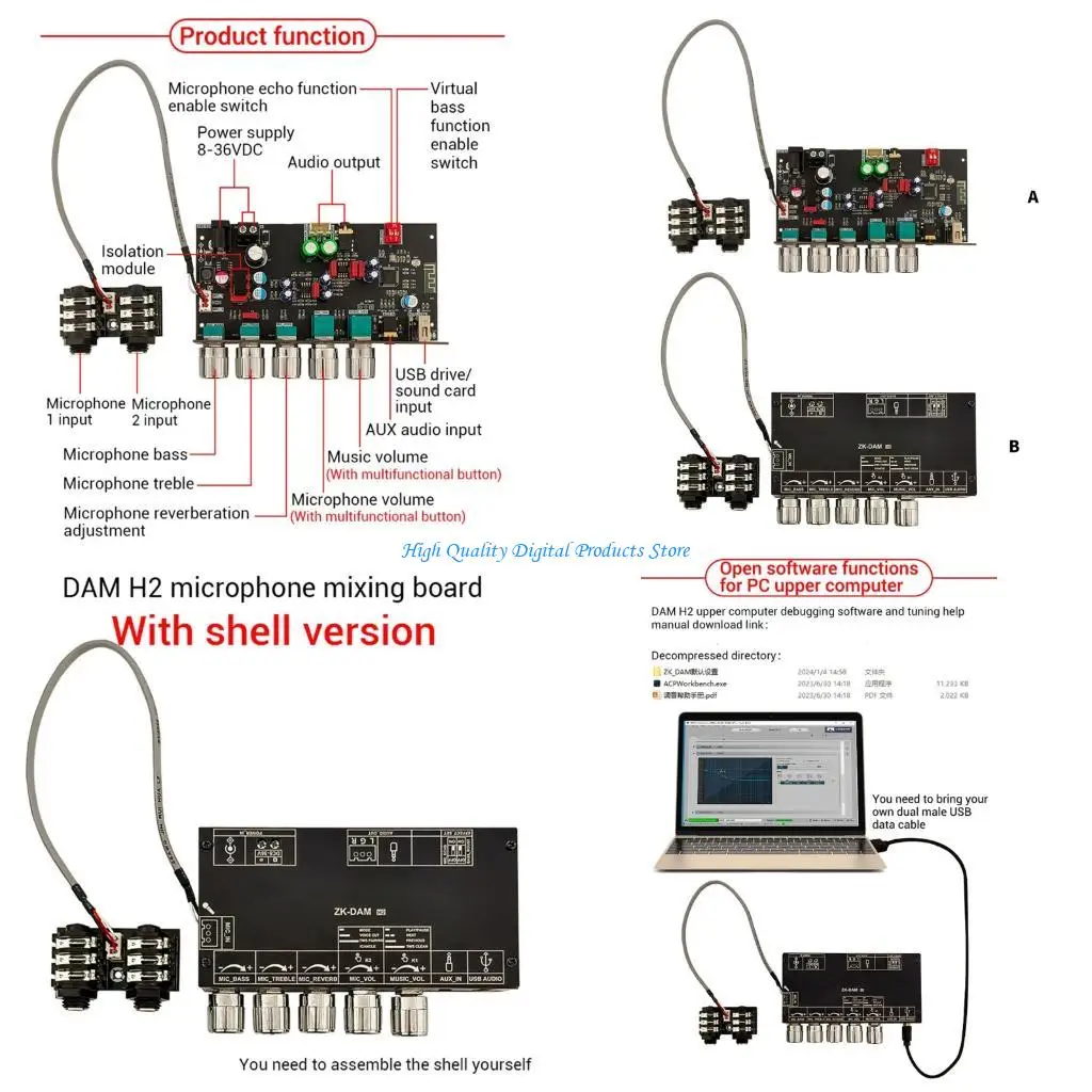 

U2JE ZK-DAM цифровой микрофонный усилитель, плата предусилителя для реверберации караоке