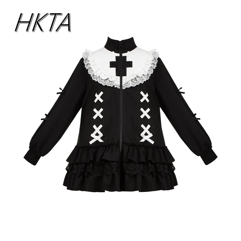 Origineel ontwerp Y2k Sweet Cool Sweatshirt Jas Lente Nieuwe Gothic Lange Mouw Zwart Witte Hoed Hoodies Lolita Meisjes Hoodie Jas