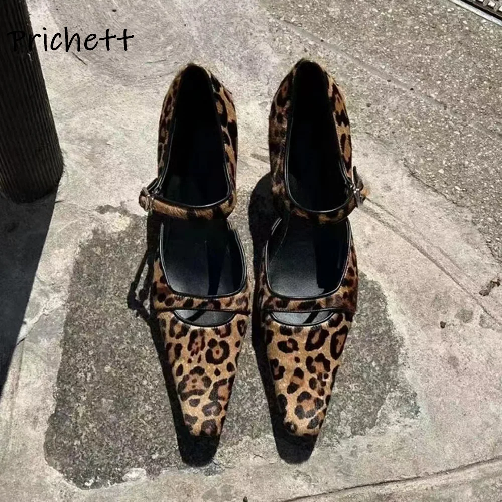 

Leopard Mary Jane Pumps Buckle Strap Hollow Kitten Heels Square Toe All Match Shoes Women's Summer Concise Shallow Shoes 2025