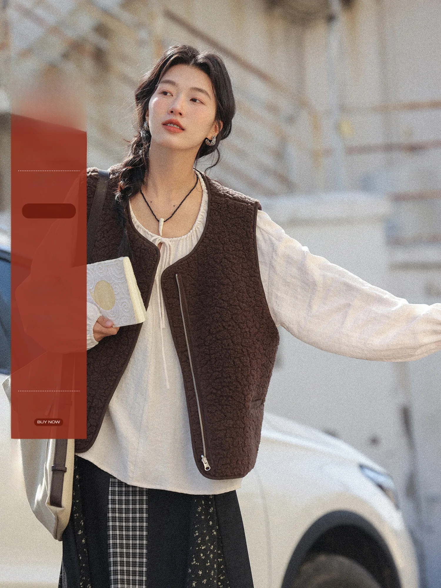 

ចូល коричневый жилет из меха ягненка, женская верхняя одежда, осенне-зимний слип, многослойный топ небольшого размера, четырехъярусный жилет для поездок на работу, чистый цвет