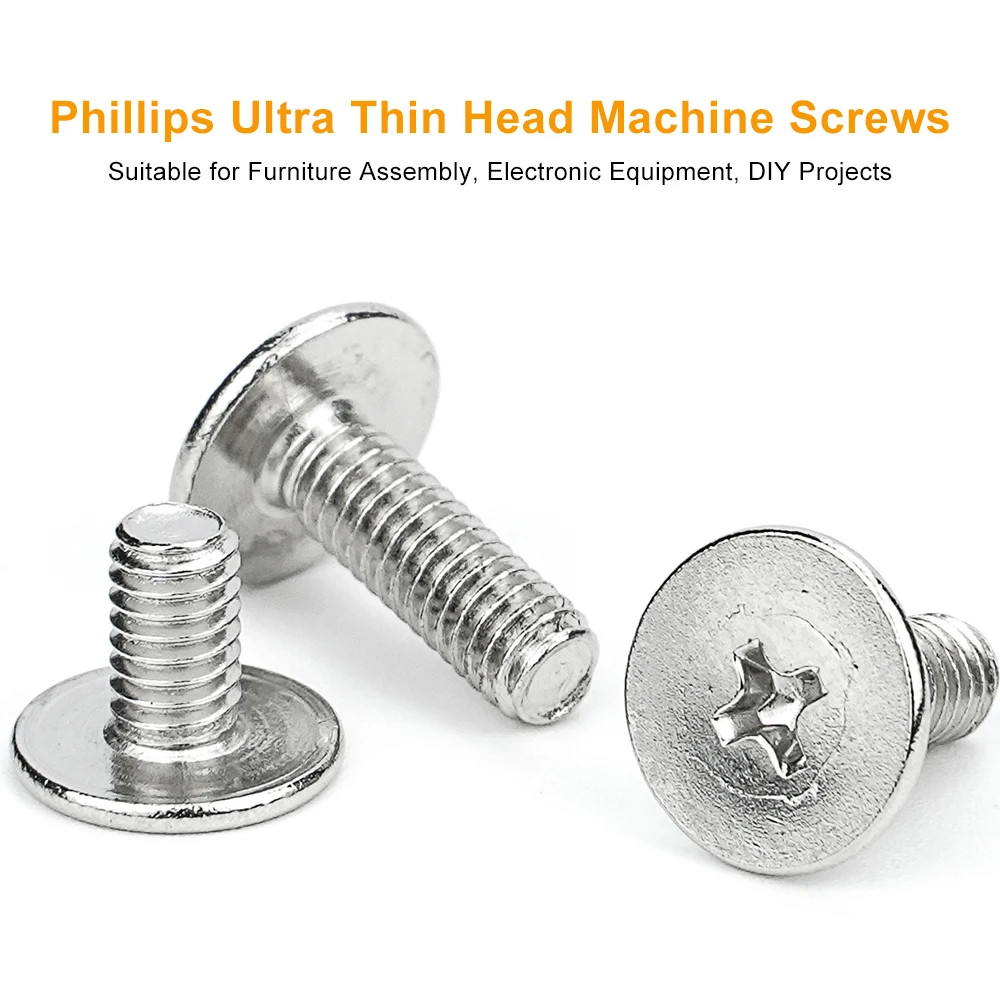 JUIDINTO 10-50pcs Cross Super Low Flat Head Screws Nickel Plated Phillips Ultra Thin Screws M1.2 M1.4 M1.6 M2 M2.5 M3 M4 M5 M6