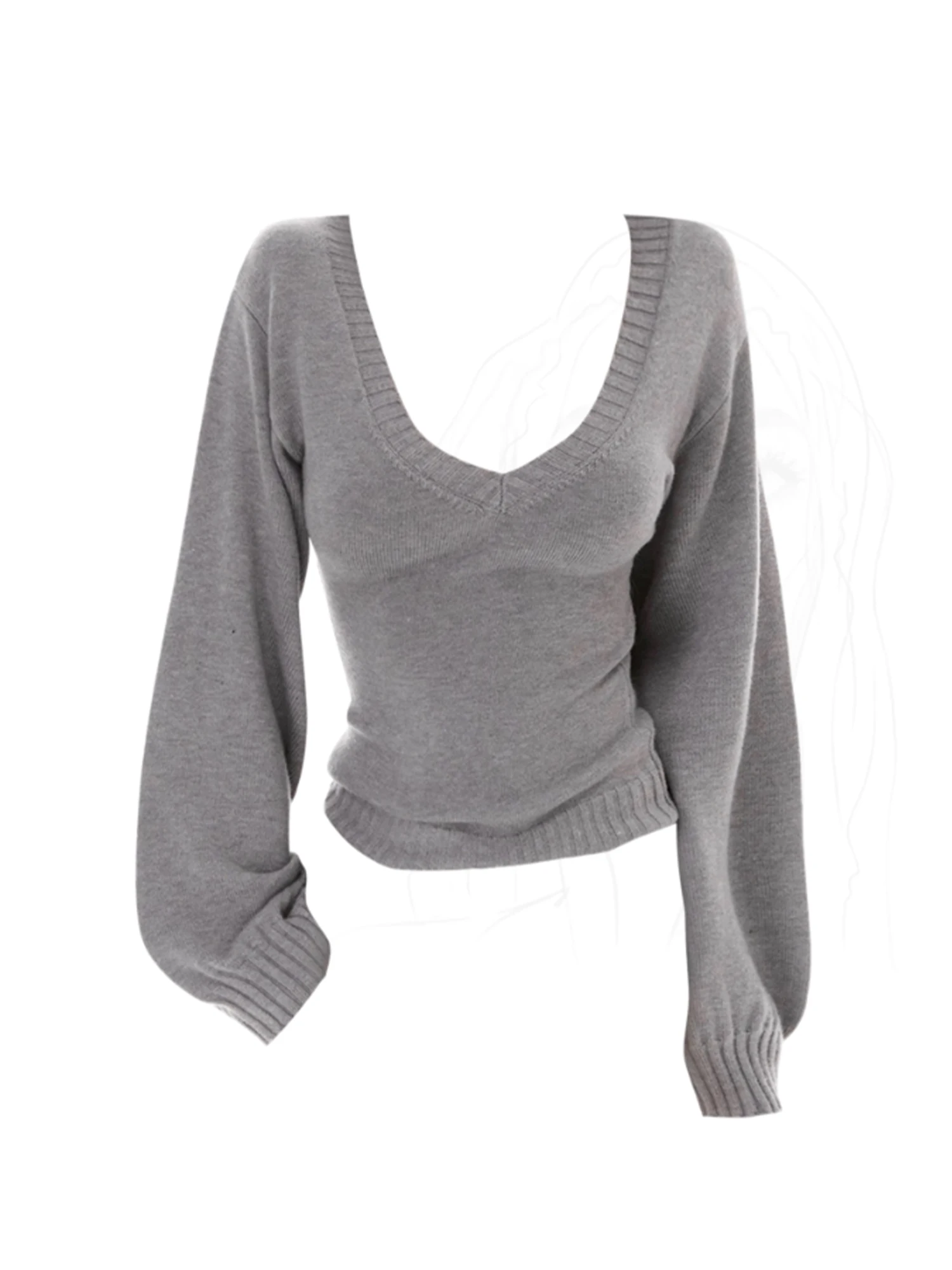 Feminino cinza com decote em v malha pulôver camisola vintage 2000s oversize jumper malhas mangas compridas macio aconchegante camisola outono inverno 2025