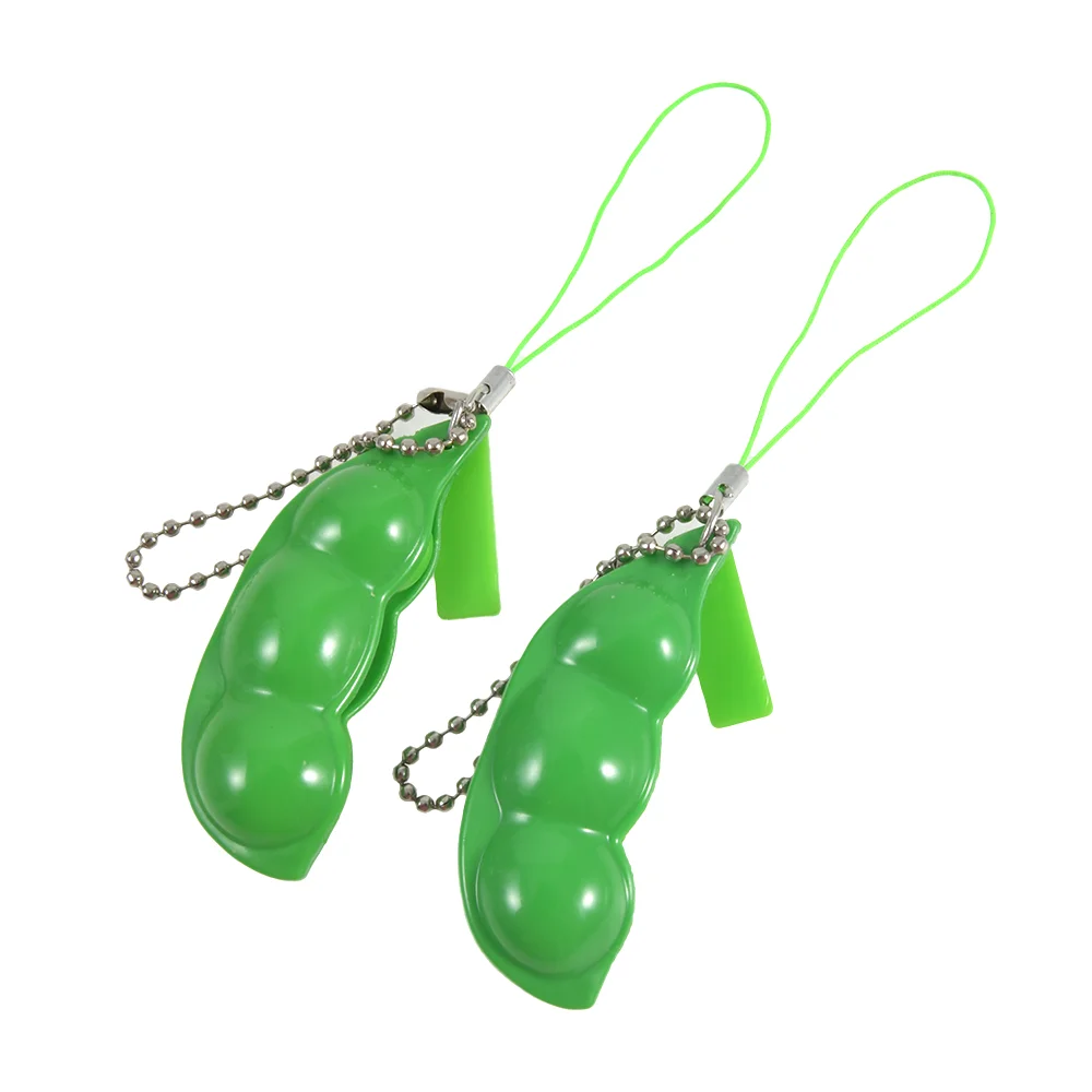 5PCS Cute Extrusion Pea Soybean Edamame Stress Relieve Toy Keychain Bag Charms Trinket