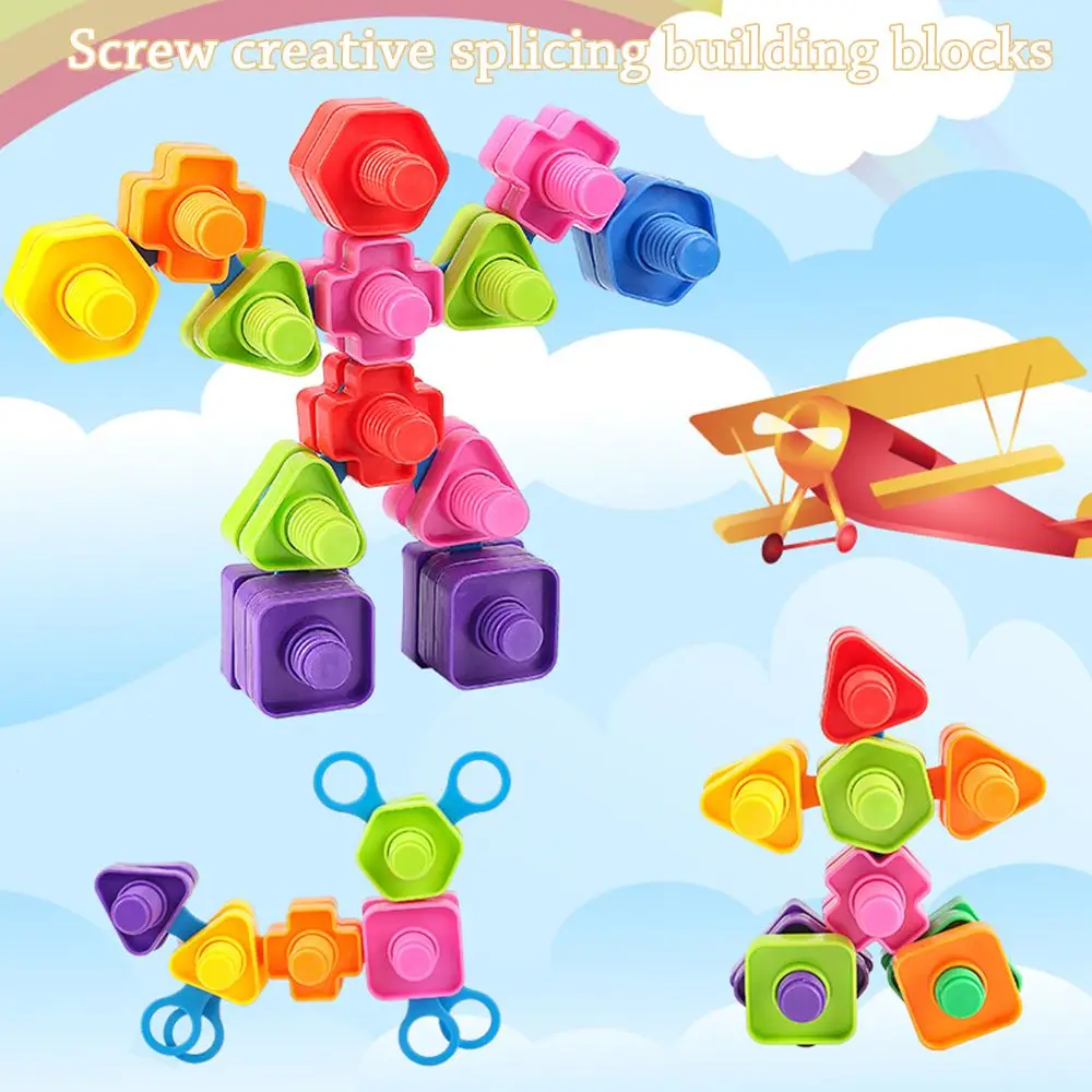 10/ 20 Set Preschoolers Educational Building 10/20 Set Bolts Toys Montessori Screw Nut Shape Building Blocks