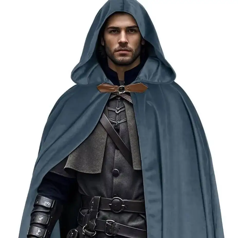 Halloween Medieval Velvet Hooded Cloak Renaissance Cape With Hood Vintage Capelet Sorcerer Costume Cosplay Knight's Cloak
