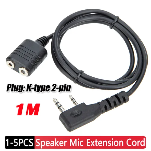 Imagen 1 del producto Cable de extensión de micrófono para Kenwood Baofeng, conector de micrófono tipo K de 2 pines de 1-5 piezas y 1m, conector para altavoz de 3,5mm