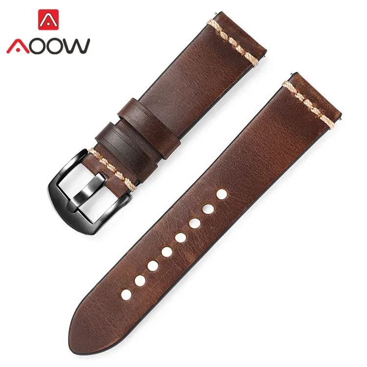 Crazy Horse Oil Wax Genuine Leather Strap 20mm 22mm Stainless Steel Buckle Men Quick Release Replacement Bracelet Watch Band