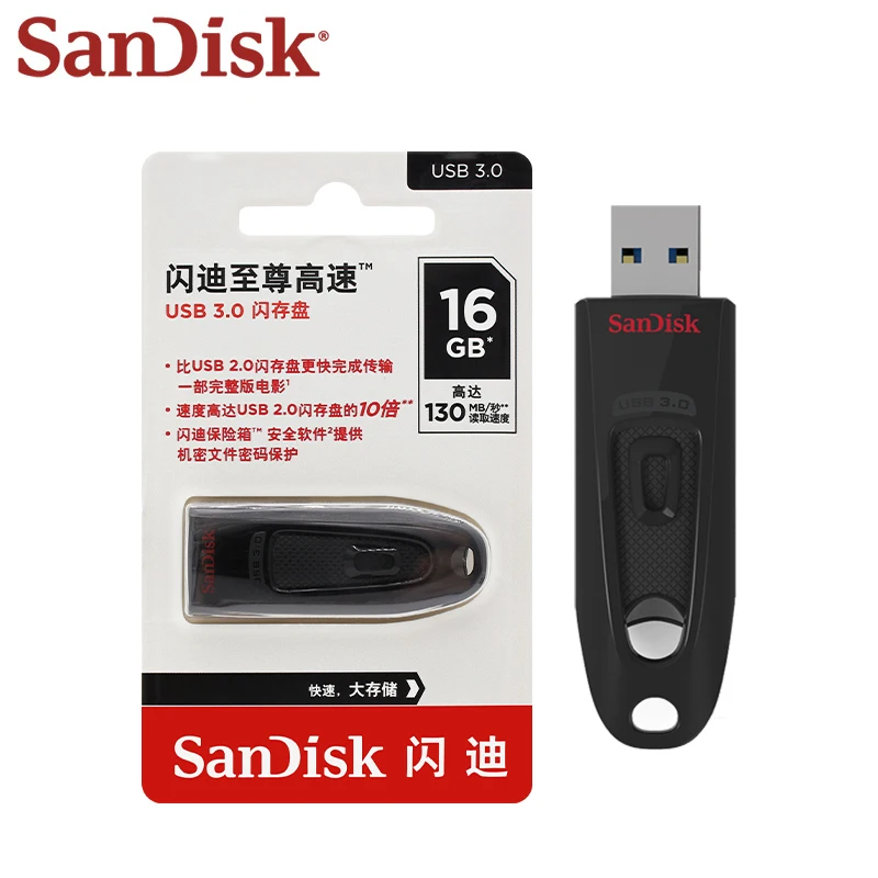 SanDisk USB 3.0 CZ48, Pen Drive kecepatan tinggi hitam USB 128, Flash memori 16GB 32GB 64GB 256GB 512GB 130MB/dtk
