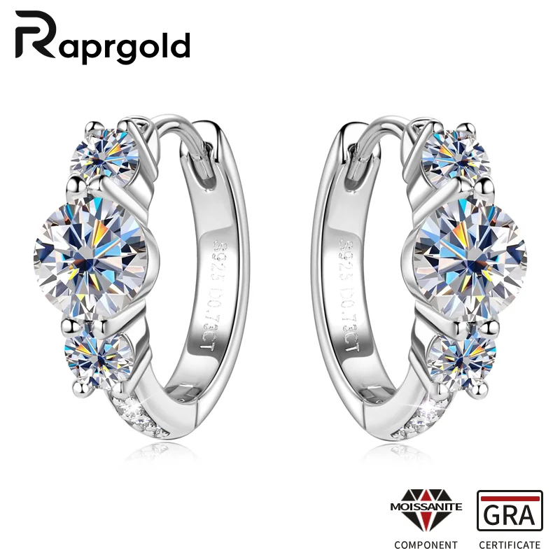 

RAPRGOLD GRA Certified All Moissanite Hoop Earrings for Women 925 Sterling Silver Piercing Earring Fine Jewelry Gift Pendientes