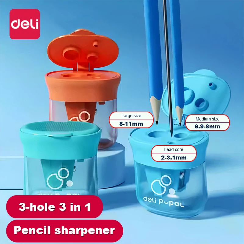 Deli 3-Hole Pencil Sharpener Manual Multi-function Portable Manual Sharpener Set for Students School Office Stationery 1/3/12pcs