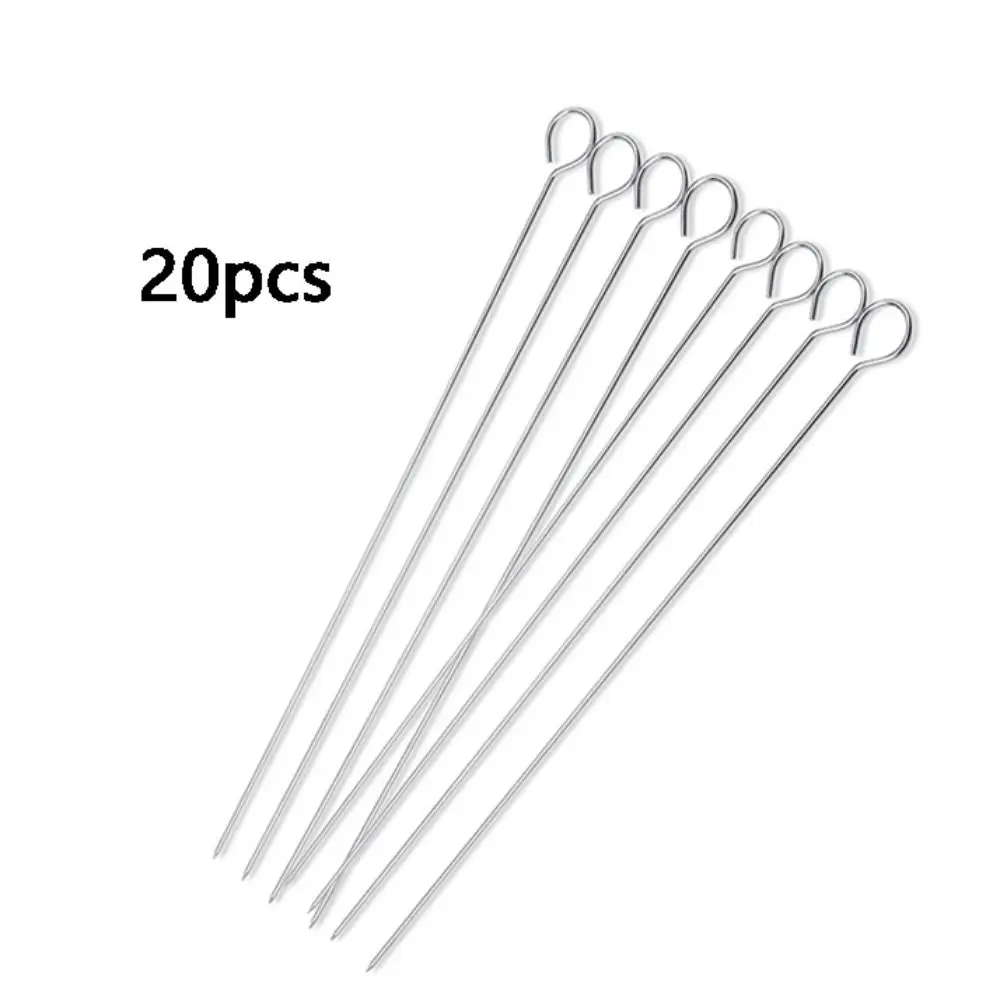 

20pcs Reusable Stainless Steel Barbecue Skewer 20/25/30cm Kabob Skewers Roast Goose Needle Ringed BBQ Skewers Picnic