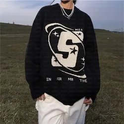 Men's Vintage Knitwear Y2K Stars Graphic Sweaters Winter Harajuku Oversized Pullover Sweater Unisex Aesthetic Clothes Teens Top