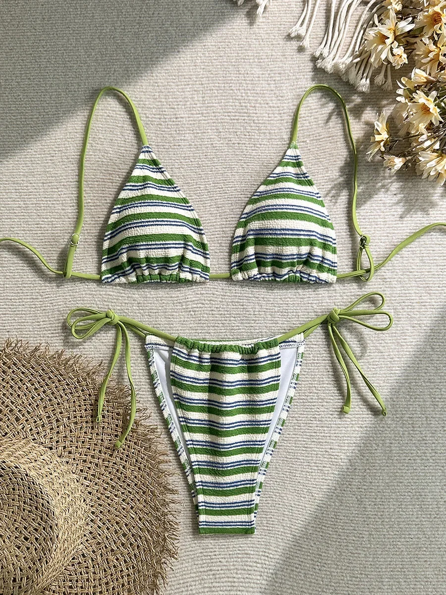

Micro Bikinis 2025 Women Swimsuit New Sexy Swimwear Halter Bikini Set Brazilian Biquini Female Stripe Beachwear Party Wear
