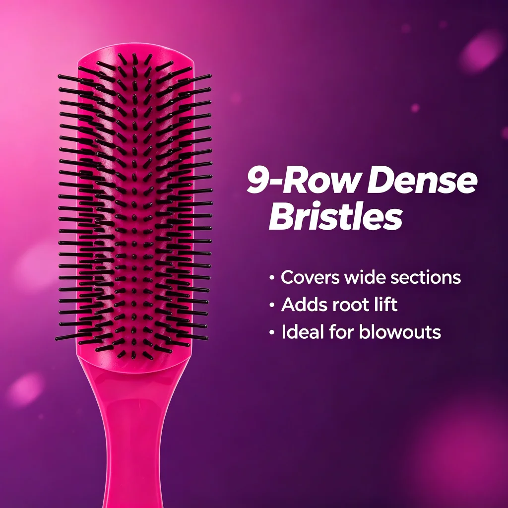 9-Row Dense Bristle Hair Brush Pink, Wide Section Blowout Brush for Root Lift & Volume, Fast Drying Styling Comb for Salon Home