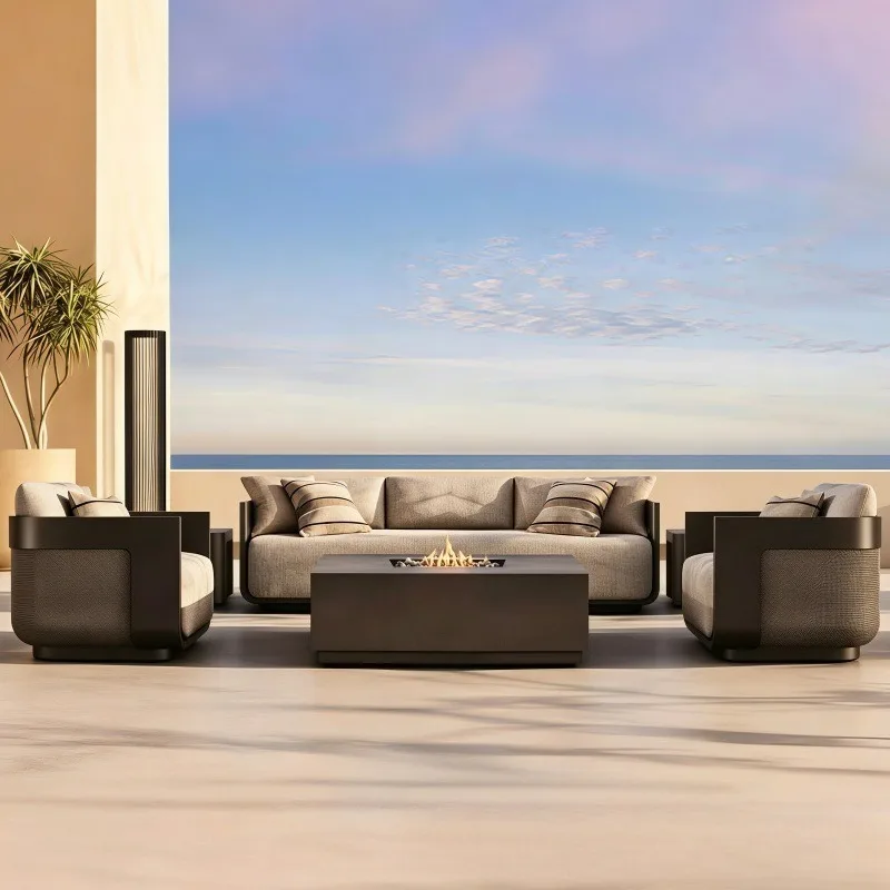 High-end aluminum rattan sofa combination hotel garden waterproof sunscreen terrace furniture
