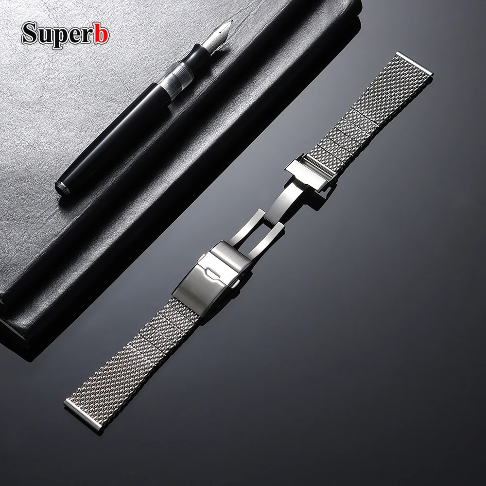 22mm HIgh Quality Milanese Woven Stainless Steel Watchband Fit for Breitling Superocean Silver Men Women Solid Metal Bracelets
