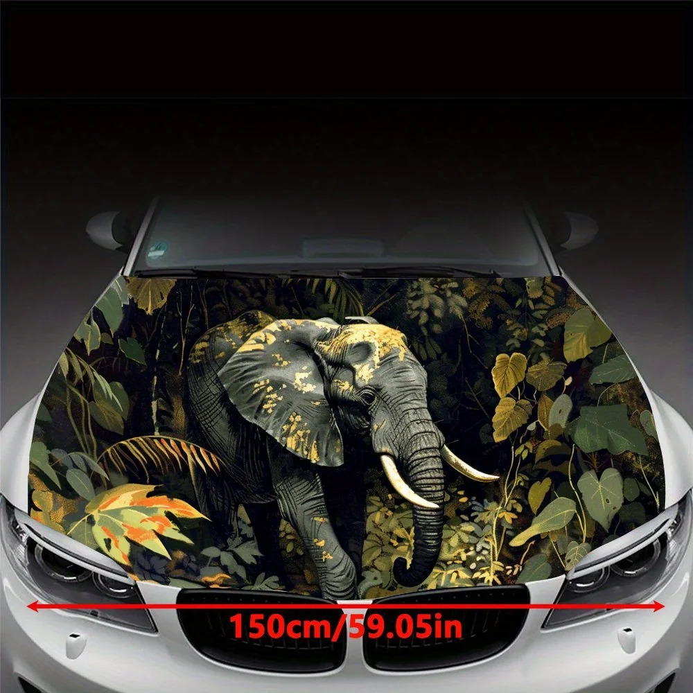 Primitive Forest Elephant Leaf Car Hood Wrap Color Vinyl Sticker Truck Graphic Bonnet Auto Accessories Decoration Decal Gift