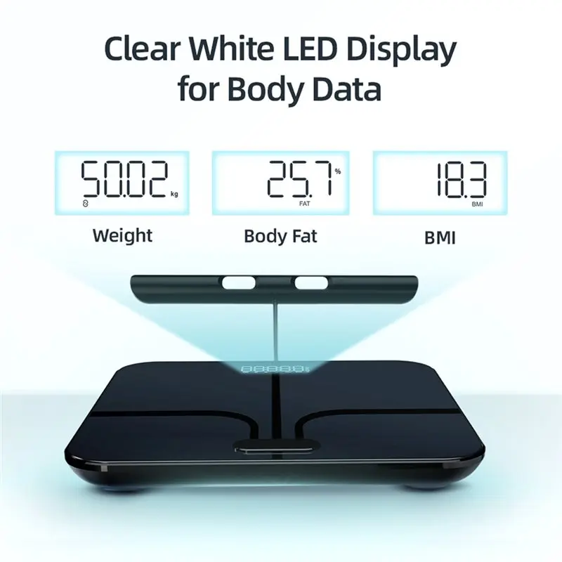 DT15 Smart Body Weight Scale, 8 Electrodes Bioimpedance Body Fat Scale, Professional Body Composition Analyzer with Handle, LED