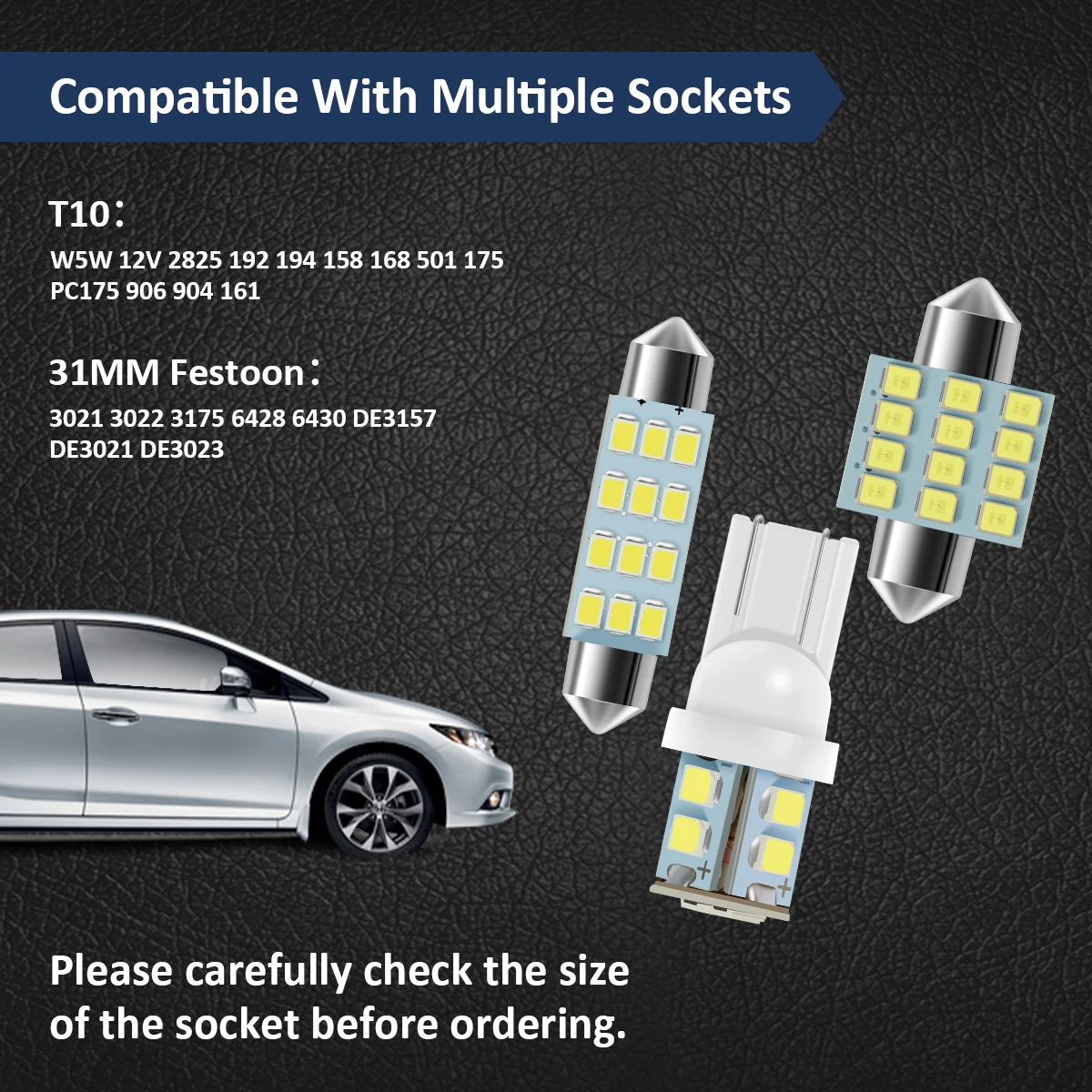 Kit de bombillas LED para coche T10 Dc 12v, luz Interior para coche, luz de techo, luz de matrícula, luz de techo, luz de maletero, 20 piezas