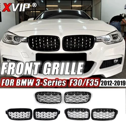 XVIP chromowane srebrne diamentowe kratki górne do BMW 3 Series F30 F31 F35 2012-2019 320i 325i 328i przedni zderzak wyścigowy grille