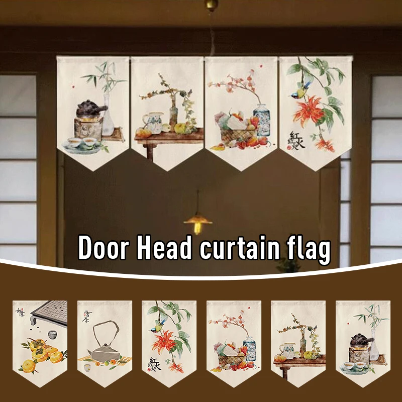 

Ancient Style Hanging Short Curtain Triangle Flag Kitchen Noren Home Decor Half Curtain Entrance Partition Restaurant Drape