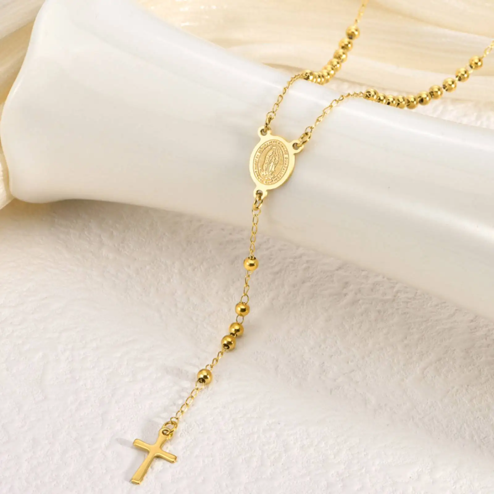 مريم العذراء الصليب قلادة قلادة للنساء الرجال حبات المسبحة سلسلة مجوهرات من صلب لا يصدأ #2