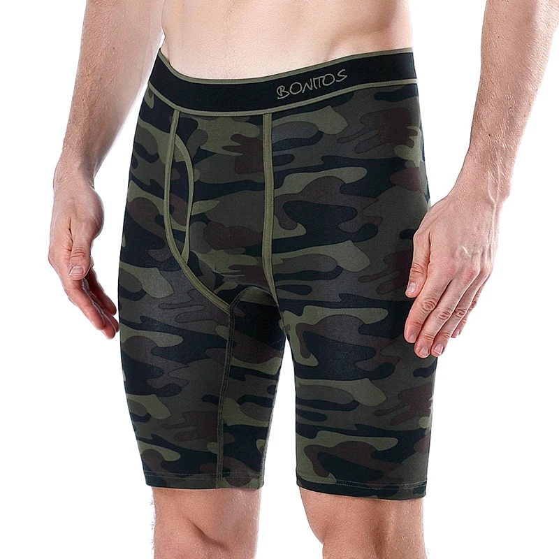 1 Stück vorne offene lange Herren-Unterhose Boxershorts Camouflage Männerunterwäsche BONITOS Schriftzug-Bund Herren-Unterhose Baumwoll-Boxershorts