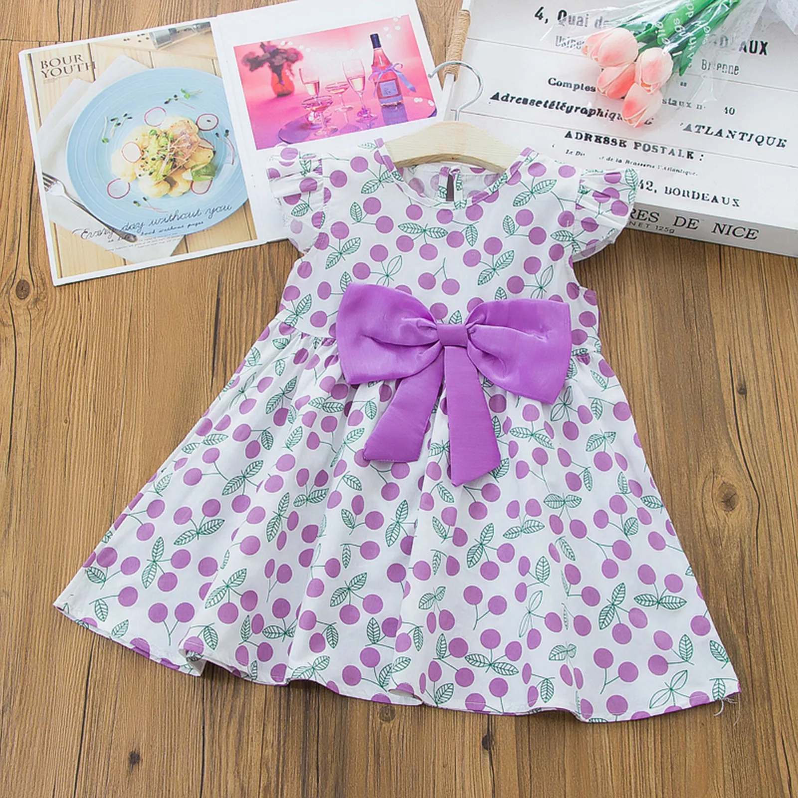 

Toddler Kids Baby Girls Casual Bowknot Fruit Print Dress Party Princess Outfits 2024 Summer Casual Wear Hot Sale Vestido