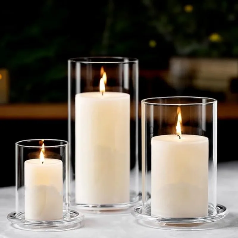 

Hurricane Candle Holders Clear Glass Cylinder Centerpieces Decor for Living Dining Room Kitchen 3pcs(8.5x15cm,10x20cm,10x25cm)