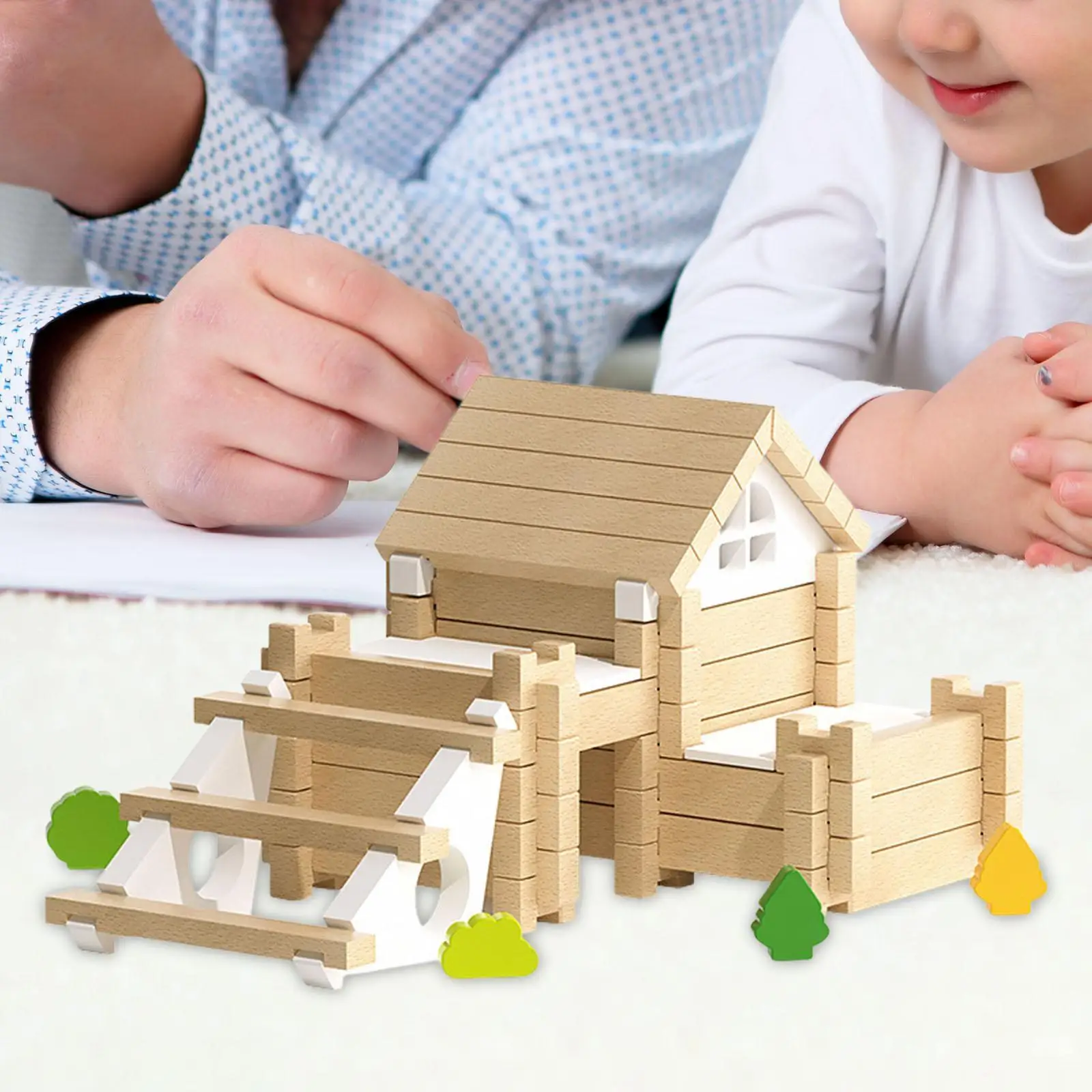 Wooden Building Blocks Set DIY Assembly House Stacking Block with Storage Box Construction Building for Boys and Girls Adults