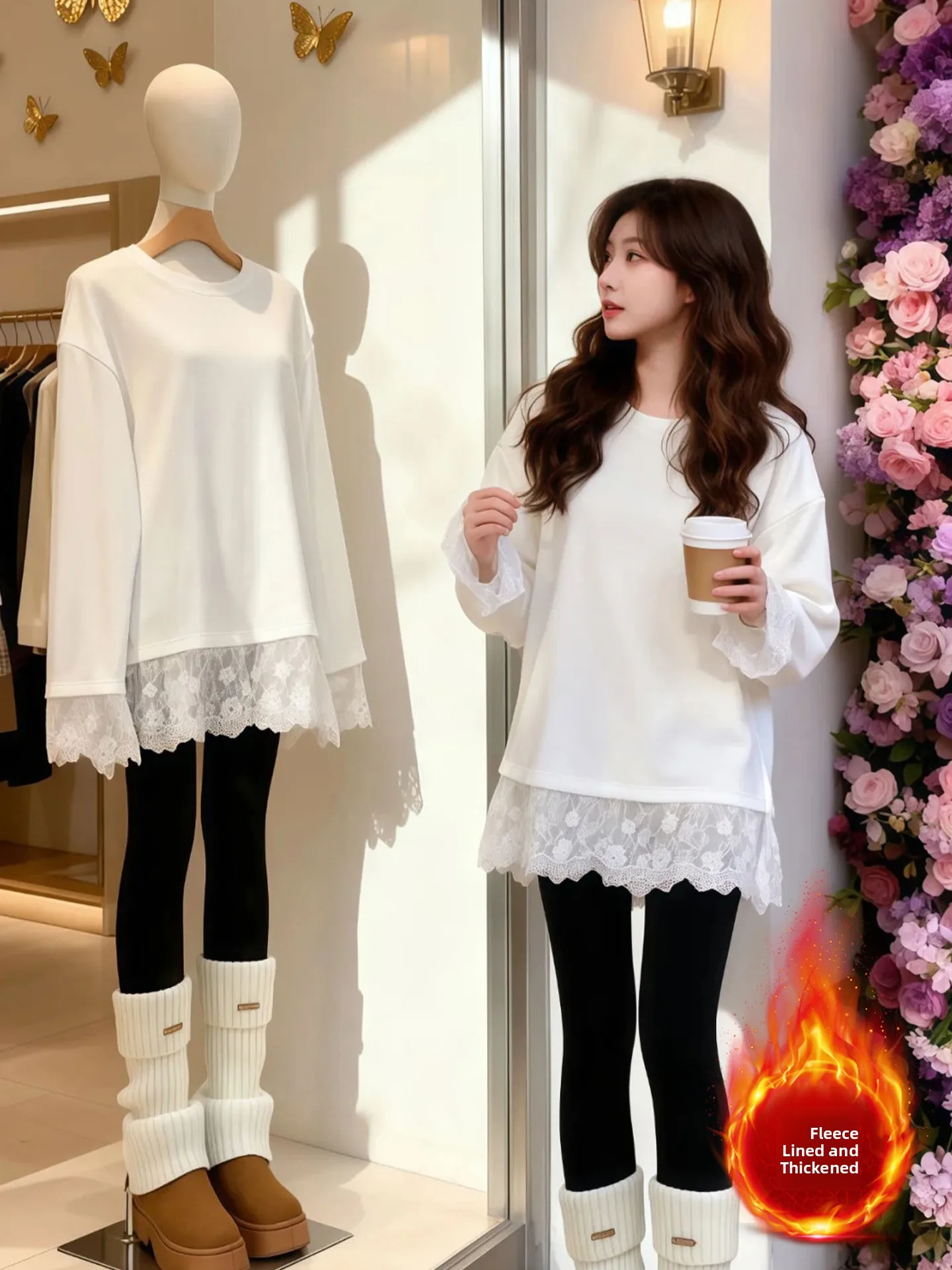 플러스 사이즈 양면 벨벳 화이트 미디 길이 레이스 롱 스웨터 여성 가을 겨울 신상 슬리브리스 베이스 레이어 탑