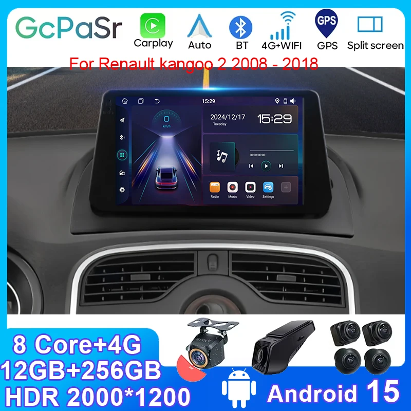

Car Radio Android 15 For Renault kangoo 2 2008 - 2018 Android Multimedia Video Player GPS Carplay Auto NO 2DIN DVD Head Unit 4G