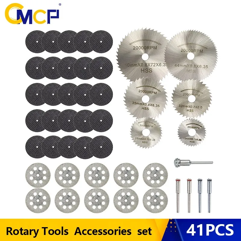 Cmcp 41 pçs disco de corte circular diamante revestido viu a lâmina de serra hss metal resina cortar roda para ferramentas rotativas dremel