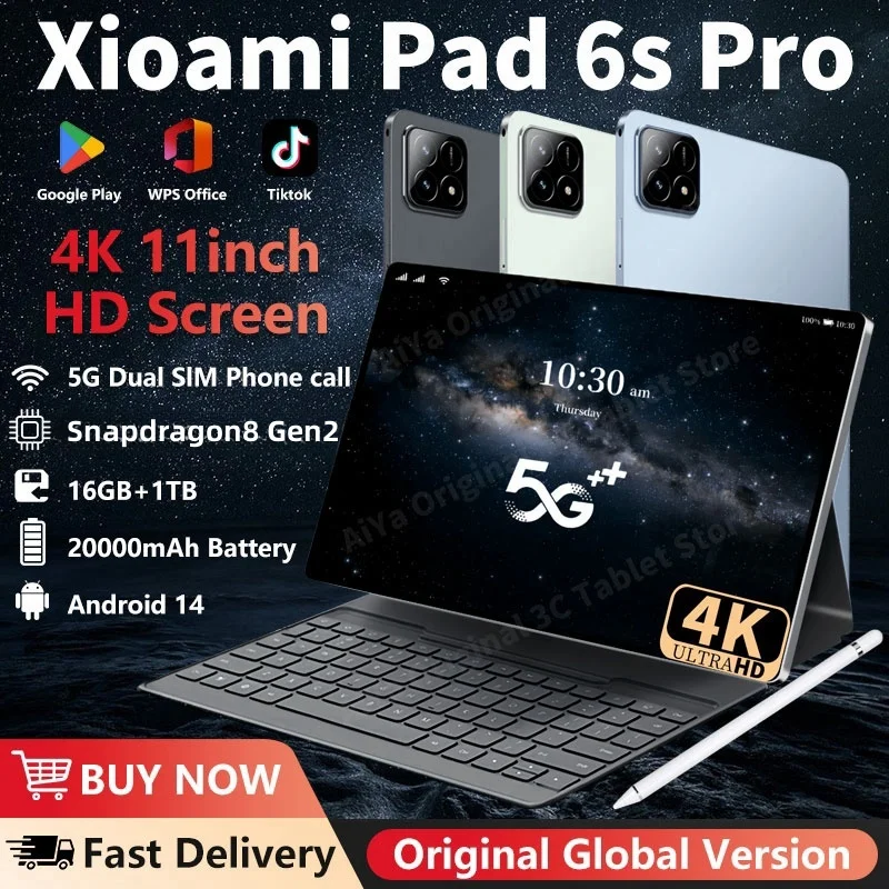 

2025 Global Version Original Xiao Tablet PC Pad 6S Pro Snapdragon 8 Gen 2 Android 14 16GB+1TB Dual SIM Card 5G WIFI HD 4K Mi Tab