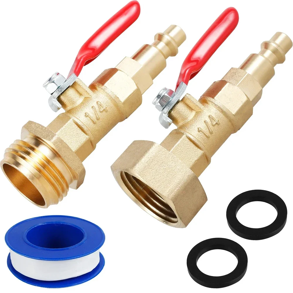 1Pcs Heavy‑Duty Brass RV Winterize Blowout Adapter Kit 1/4Inch Thread Faucet Pipe Blow Out Connector For Garden Sprinkler System