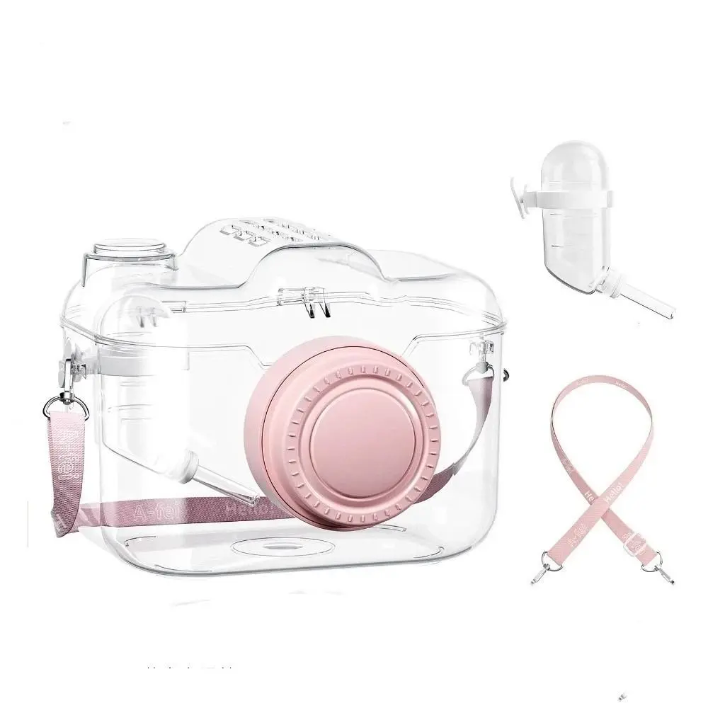 Ventilated Clear Hamster Carriers Water Bottle Food Bowl Small Animal Cage Adjustable Strap Anti-Bite Guinea Pig Carry Bag