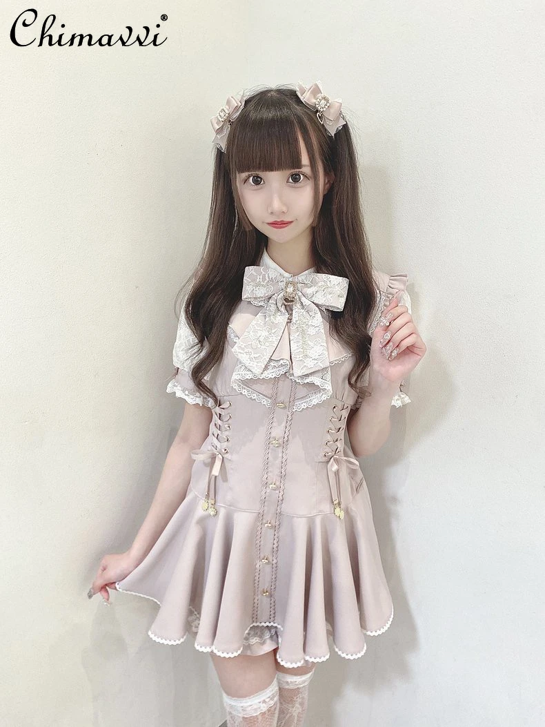 女の子のためのロリータリボンセット,レースの半袖ドレス,ショーツ,カワイイ衣装,ダイヤモンドバックル,日本,大量生産,甘い