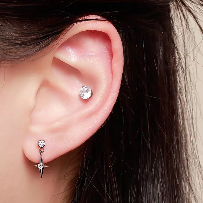 F136 Titanium 16G Helix Piercing Star Pendant Zirconia Labret Internal Thread Tragus Cartilage Nose Jewelry