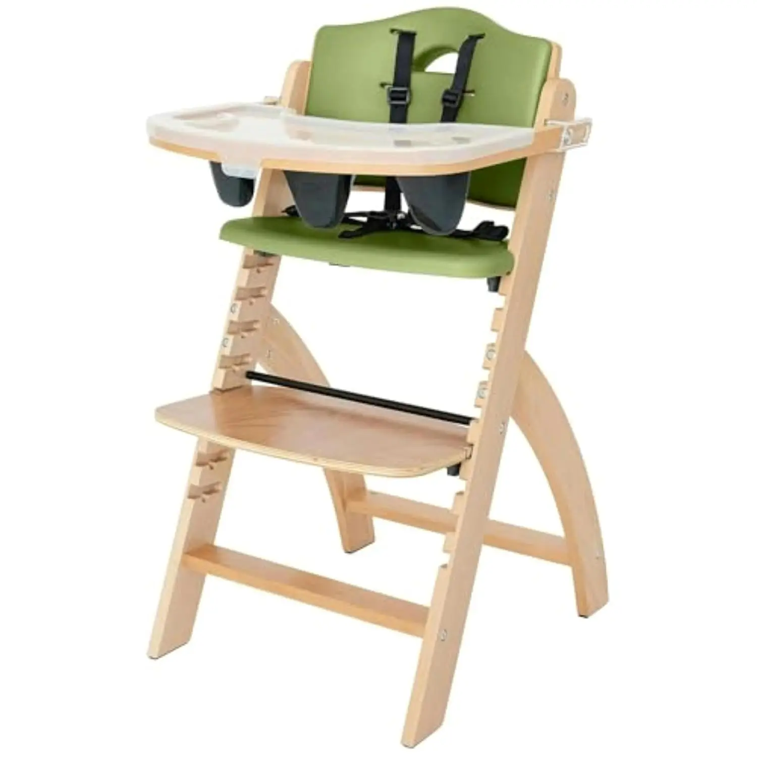 Adjustable High Chair for Babies/Toddlers/6 Months up to 250 Lbs - Stain & Water Resistant Natural Wood/Olive Cushion