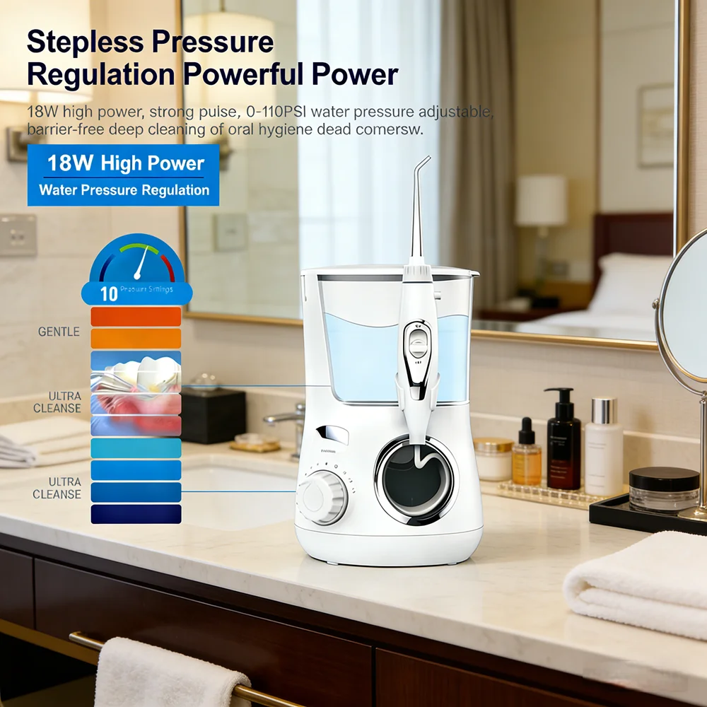 

Перезаряжаемый ирригатор для полости рта с 10 режимами и 5 насадками, водонепроницаемый, для домашнего использования