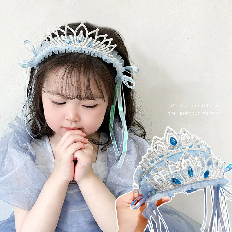 

Children's Blue Crown Princess Hair Accessories Sweet Cute Girl Headdress Hair Band Funny Holiday Birthday Party Decoration Gift